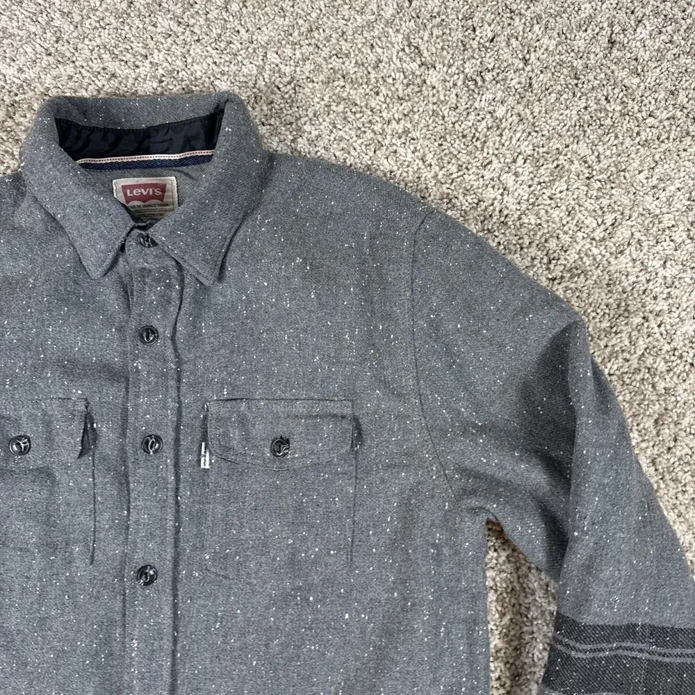 Levis Shirt Jacket‎ Mens Large Gray Wool Blend Lined Western Stripe Shacket - Picture 5 of 12
